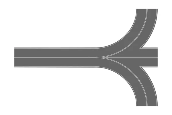 아스팔트 도로 교차점 꼭대기시야. 간선도로는 흰색 배경에 고립되어 있다. 도시 지도의 로드 웨이 요소. 반사기 편평 한 그림 — 스톡 벡터