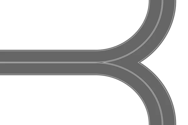 Asphalt road fork top view. Highway bagian dengan tanda. Elemen jalan untuk peta kota terisolasi dengan latar belakang putih. Ilustrasi rata vektor - Stok Vektor