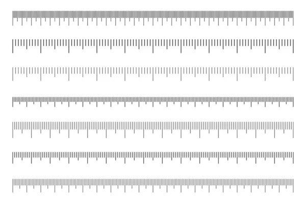 支配者の規模セット。センチメートルとミリメートルのマークアップを持つ水平測定チャート。距離、高さ又は長さの測定数学又は縫製工具 — ストックベクタ