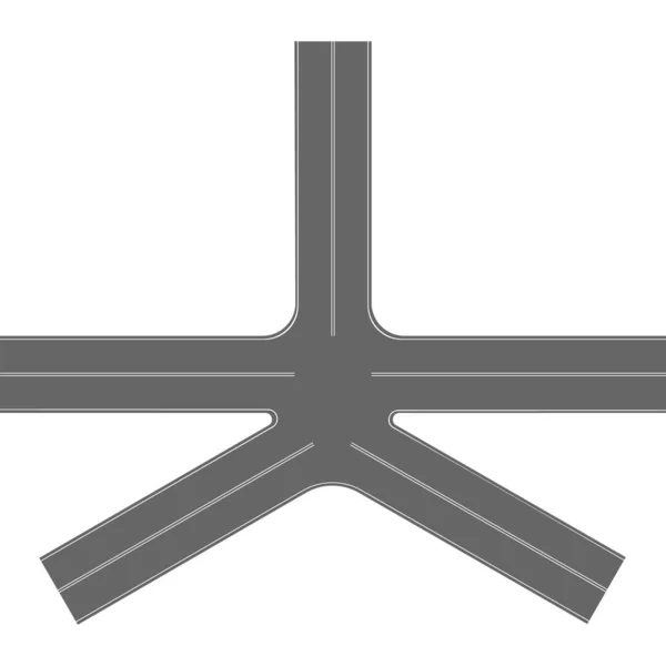 Πέντε τρόποι διασταύρωση πάνω άποψη. Highway μέρος με σήμανση απομονώνονται σε λευκό φόντο. Στοιχείο οδοστρώματος για τον χάρτη της πόλης. Διανυσματική επίπεδη απεικόνιση — Διανυσματικό Αρχείο