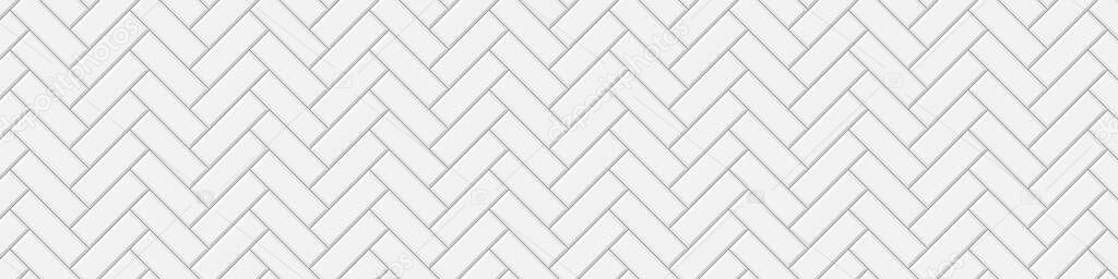 White herringbone tile seamless pattern. Subway stone or ceramic wall background. Kitchen backsplash or bathroom wall texture. Vector flat illustration