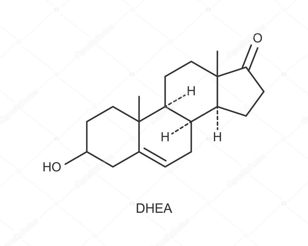 DHEA icon. Dehydroepiandrosterone hormone chemical molecular structure sign isolated on white background. Vector graphic illustration