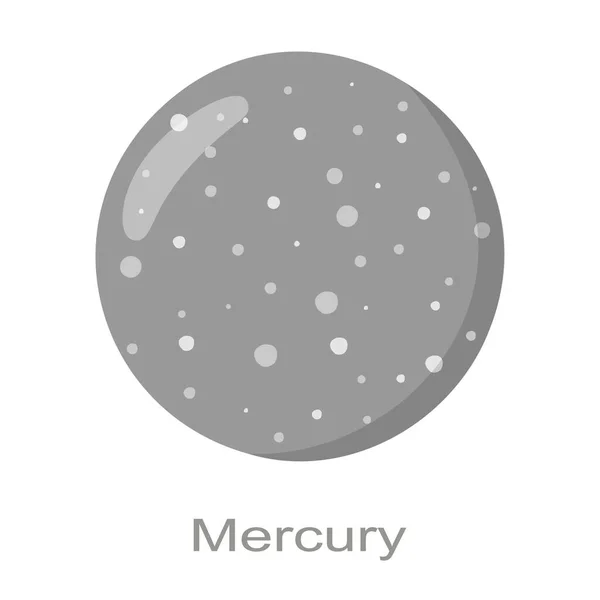 Icono del planeta Mercurio con nombre aislado sobre fondo blanco. El planeta más pequeño del Sistema Solar. Color verdadero. Elemento del universo. Niños planetarios — Vector de stock