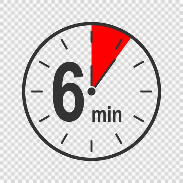 Uhr-Symbol mit sechs Minuten Zeitintervall. Countdown-Timer oder Stoppuhr-Symbol mit 6 min Text. Infografisches Element für Kochen oder Sport Spiel — Stockvektor