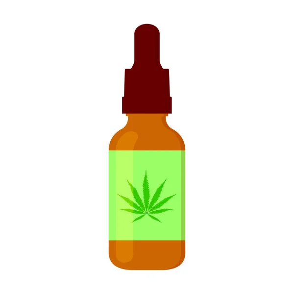 CBD-Serum in der Flasche mit Cannabisblatt auf dem Etikett. Hanf Kosmetikprodukt für Haut und Haare isoliert auf weißem Hintergrund. Cannabidiol zur Schönheitspflege — Stockvektor