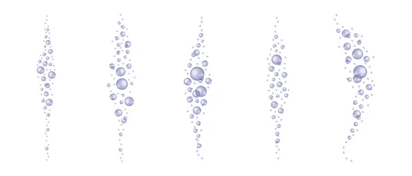 Bulles d'oxygène sous-marines violettes réglées. Savon ou mousse nettoyante, bain sud, effet boisson gazeuse gazeuse gazeuse. Couleur très peri tendance. Illustration vectorielle réaliste — Image vectorielle