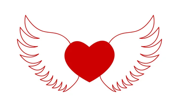 Coração vermelho voador com asas de anjo. Símbolo de amor. Dia dos Namorados elemento de design isolado no fundo branco. Ilustração gráfica vetorial — Vetor de Stock