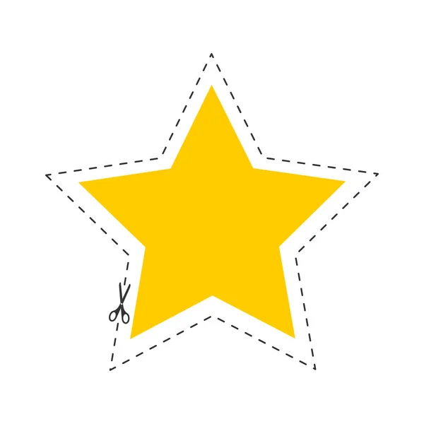 Saxar skära stjärna form med prickig kontur. Klipp här piktogram för papper rabattkuponger, kuponger, kampanjkoder. Vektor platt illustration — Stock vektor