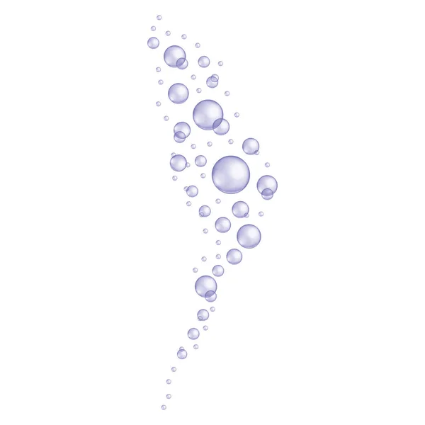 Purple burbujas de oxígeno bajo el agua corriente. Jabón o espuma limpiadora, baño sud, efecto gaseoso gaseoso. De moda muy peri color. Ilustración realista vectorial — Vector de stock
