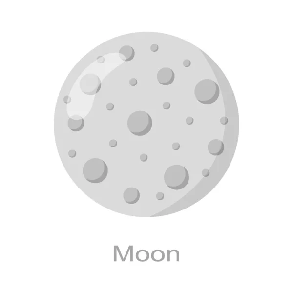 Icono lunar con nombre aislado sobre fondo blanco. Satélite terrestre. Elemento universal del sistema solar. Niños planetarios. Dibujos animados vectoriales ilustración — Vector de stock