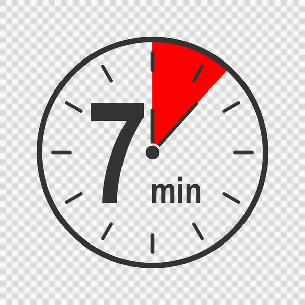 Icono del reloj con intervalo de tiempo de 7 minutos. Temporizador de cuenta atrás o símbolo de cronómetro. Elemento infográfico para cocina o deporte aislado sobre fondo transparente — Archivo Imágenes Vectoriales
