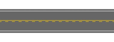 Empty straight road with marking. Overhead view. Highway seamless pattern. Roadway horizontal template isolated on white background. Carriageway element of city map