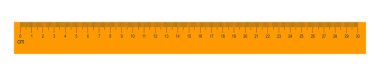 30 centimeters orange ruler isolated on white background. Math or geometric tool for distance, height or length measurement with markup and numbers