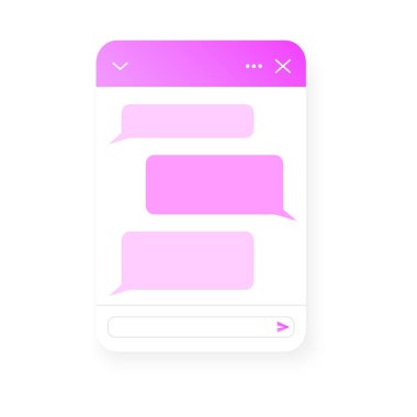 Chat bot screen template. Life chat pop up window with empty message bubbles. Virtual assistant, online customer support conversation. Mobile messenger app design