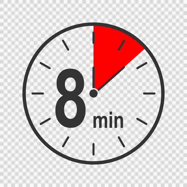 Clock icon with 8 minute time interval. Countdown timer or stopwatch symbol. Infographic element for cooking or sport game isolated on transparent background — Wektor stockowy