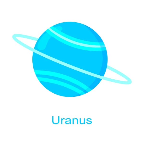 Uranus planet icon with name isolated on white background. Solar system element. Kids planetary. Vector cartoon illustration — Vector de stock