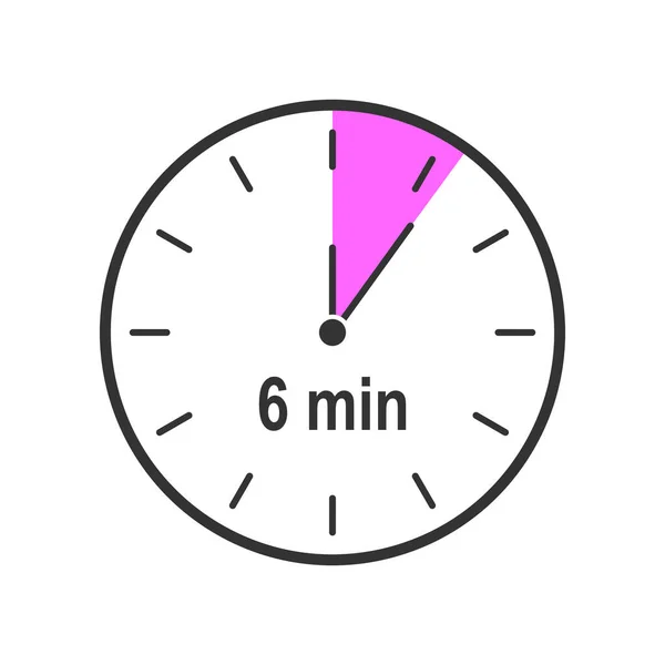 Timer icon with 6 minute time interval. Countdown clock or stopwatch symbols. Infographic elements for cooking preparing instruction. Vector flat illustration — Vetor de Stock