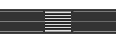 Empty straight road with crosswalk marking. Overhead view. Roadway horizontal template isolated on white background. Transport element of city map
