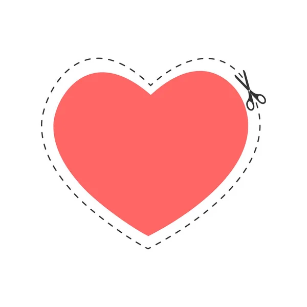 Scissors cutting heart shape with dotted outline line. Valentine day cut here pictogram for paper discount coupons, vouchers, promo codes. Vector flat illustration —  Vetores de Stock