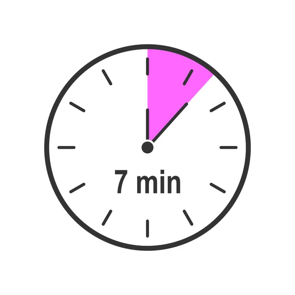 Timer-Symbol mit 7 Minuten Zeitintervall. Countdown-Uhr oder Stoppuhr Symbol. Infografisches Element für die Kochanleitung. Vektorflache Illustration — Stockvektor