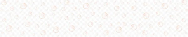 Golden air bubbles of champagne, prosecco, seltzer, soda, sparkling wine. Carbonated drink, fizz water texture on transparent background — Stock Vector