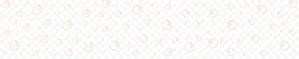 Bulles d'air dorées de champagne, prosecco, seltz, soda, vin mousseux. Boisson gazeuse, texture d'eau pétillante sur fond transparent — Image vectorielle