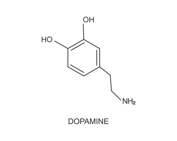 Ícone de dopamina. Estrutura molecular química. Feliz ou sentir-se bem pictograma hormonal isolado em fundo branco. Ilustração gráfica vetorial —  Vetores de Stock