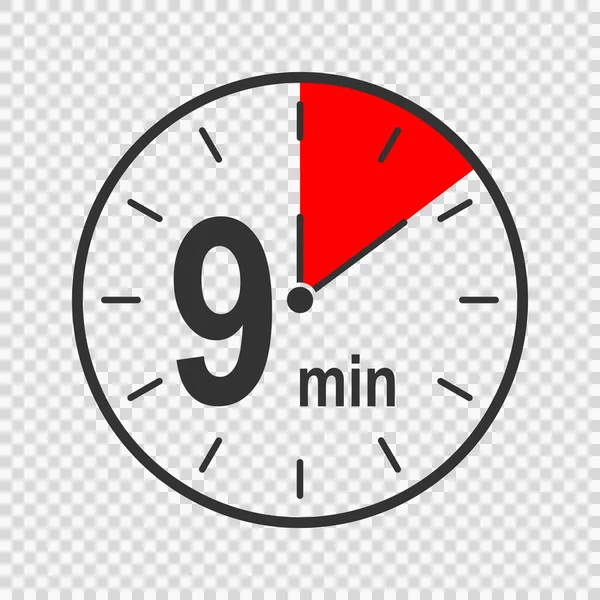Ikona zegara z 9 minutowym przedziałem czasu. Czas odliczania lub symbol stopu. Element infograficzny do gotowania lub gry sportowej izolowany na przejrzystym tle — Wektor stockowy