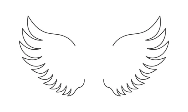 Ángel volador o alas de pájaro aisladas sobre fondo blanco. Diseño simple en estilo de contorno. Concepto de libertad o espíritu. ilustración gráfica vectorial — Vector de stock