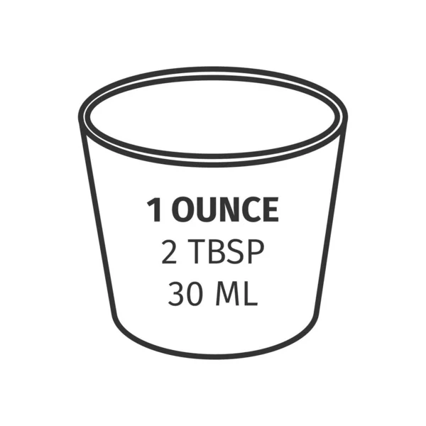 Verre d'once liquide converti en cuillères à soupe et millilitres. Unité de volume pour mesurer les liquides isolés sur fond blanc. Infographie du livre de recettes — Image vectorielle