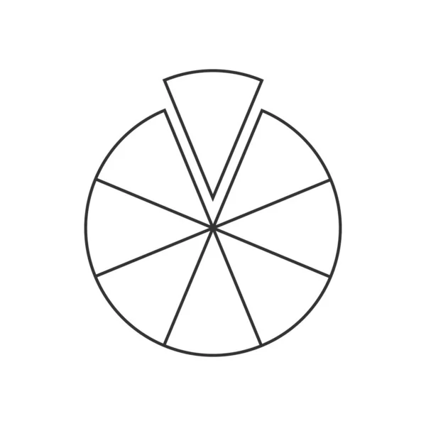 Kreis segmentiert in 8 gleiche Teile. In acht Sektoren wird die Form einer Torte oder Pizza skizziert. Beispiel für runde Statistiken isoliert auf weißem Hintergrund — Stockvektor