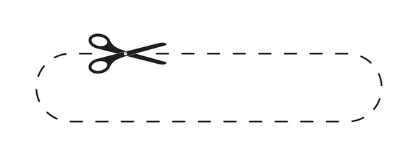 Ψαλίδι κοπής κουπόνι σχήμα με διακεκομμένη γραμμή. Κόψτε εδώ εικονίδιο για έκπτωση σε χαρτί, κουπόνι, promo κώδικα. Εικονογράφηση διανύσματος περίγραμμα — Διανυσματικό Αρχείο
