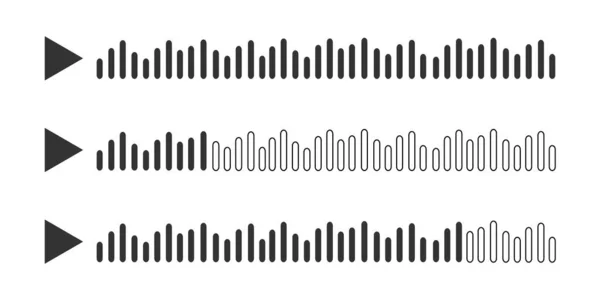 Sprachnachrichten oder Voicemail-Symbole. Elemente der Audio-Chat mit Play-Symbol und Schallwellen isoliert auf weißem Hintergrund. Vorlage für mobile Messenger-Apps — Stockvektor