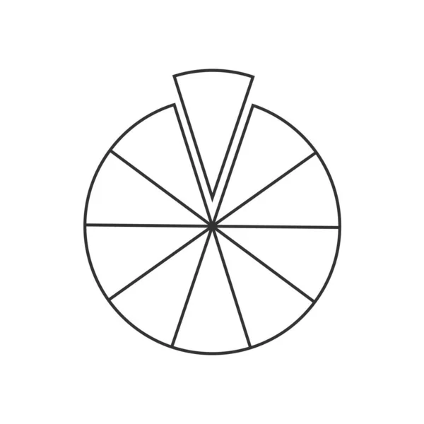 Círculo segmentado em 10 setores. Torta ou forma de pizza cortadas em dez fatias iguais. Exemplo de gráfico de estatísticas redondas isolado no fundo branco —  Vetores de Stock