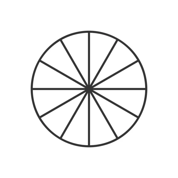 Коло розділене на 12 сегментів ізольовано на білому тлі. Пиріг або піца круглої форми вирізані в дванадцяти однакових частинах в контурному стилі. Простий приклад бізнес діаграми — стоковий вектор