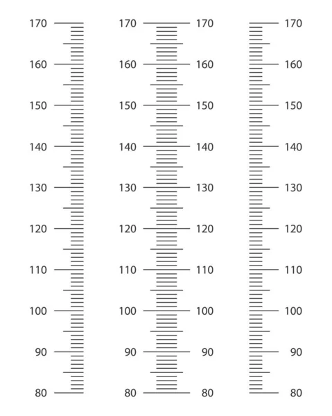 Skala Stadiometru ustawiona od 80 do 170 cm. Dzieci wykres wysokości szablon dla naklejki wzrostu ścian izolowane na białym tle. Ilustracja graficzna wektora — Wektor stockowy