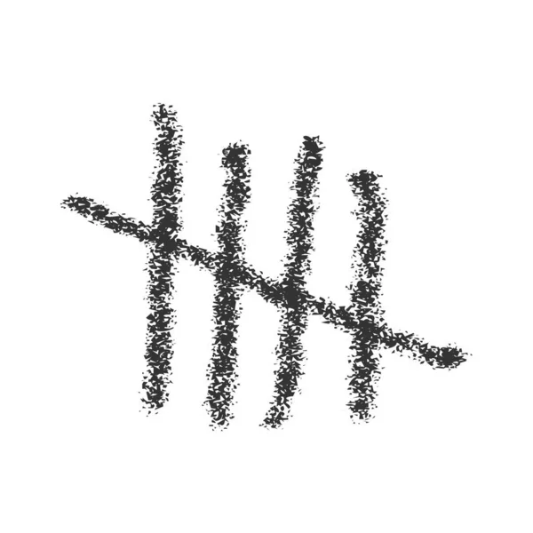 Węgiel drzewny oznacza ikonę. Cztery patyki posortowane według linii cięcia. Symbol liczenia dni na ścianie więzienia. Nieznany znak systemu liczbowego. Ilustracja ręcznego rysowania wektora — Wektor stockowy