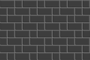 Siyah fayanssız desen. Dikdörtgen ve kare tuğla arka plan. Mutfak fıskiyesi ya da banyo seramik duvar dokusu. Vektör düz resimleme