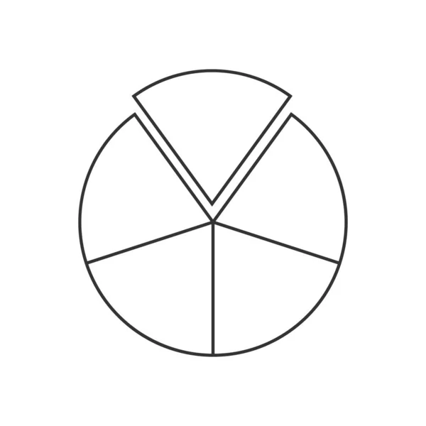 Kreis segmentiert in 5 Sektoren. Torten- oder Pizzaform in fünf gleiche Scheiben schneiden. Umriss runde Statistik Diagramm Beispiel isoliert auf weißem Hintergrund — Stockvektor