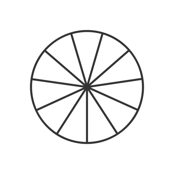 Círculo dividido em 11 segmentos. Torta ou pizza forma redonda cortada em onze fatias iguais em estilo esboço. Modelo de gráfico de negócios simples —  Vetores de Stock
