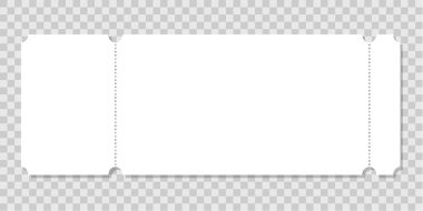 Etkinlik, konser, film, müze, festival, tiyatro, sergi girişi için boş kağıt bilet modeli şeffaf arka planda izole edildi. Kupon ya da piyango şablonu