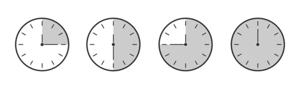 Twarze zegara z 15, 30, 45 minutową i godzinną przerwą. Ikony wybierania ustawione. Czas odliczania lub symbol stopu. Element infograficzny do gotowania lub gry sportowej — Wektor stockowy