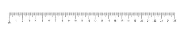 Échelle de règle 25 cm. Modèle d'outil de mesure de distance, de hauteur ou de longueur avec marquage centimètres et millimètres et chiffres isolés sur fond blanc — Image vectorielle
