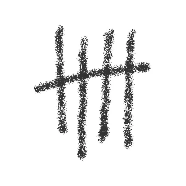 Ślad po węglu. Ręcznie rysowane kije posortowane według czterech i przekreślone linią ukośną. Symbol liczenia dni na ścianie więzienia. Nieznany znak systemu liczbowego numer 5 — Wektor stockowy