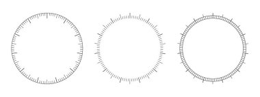Yuvarlak 360 derecelik bir ölçek ayarlayın. Navigator, barometre, hız göstergesi, pusula, termometre. Dairesel ölçüm aracı işaretleme şablonu