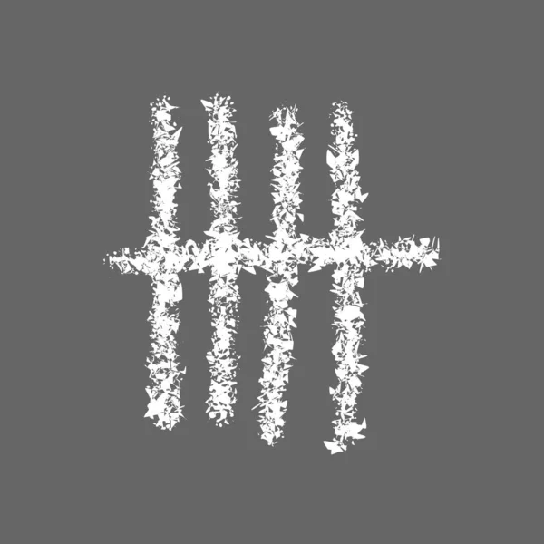 Il segno di conteggio del gesso disegnato simboleggia il numero 5 nel sistema numerico unario. Bastoncini bianchi disegnati a mano su lavagna grigia. Illustrazione realistica vettoriale — Vettoriale Stock