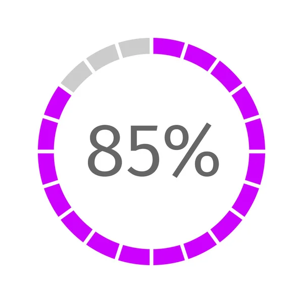 진행, 버퍼링, 대기, 다운로드 기호 85% 로 구성된 둥근 로딩 바를 세그먼트로 나누었습니다. Infographic element for website — 스톡 벡터