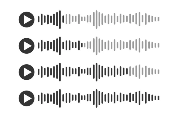 Иконки голосовых сообщений установлены. Аудио чаты пиктограммы со звуковой волной речи. Mager, онлайн-радио, элементы интерфейса мобильного приложения — стоковый вектор