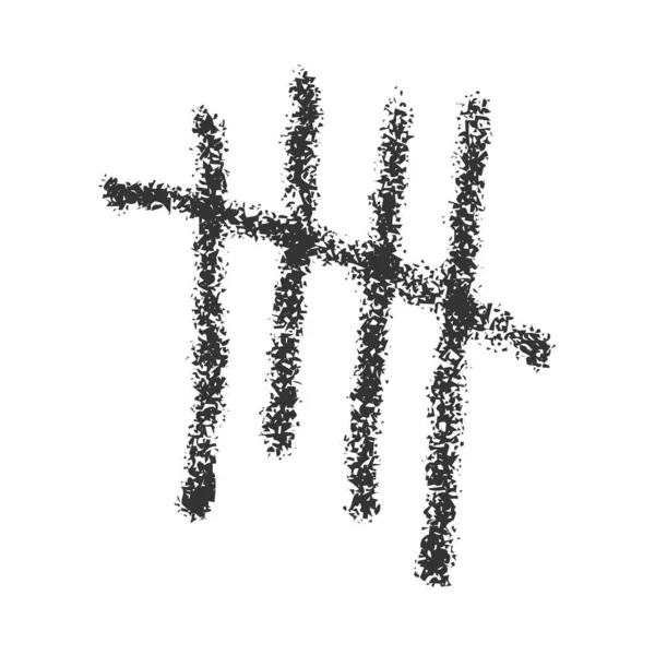 Ręcznie rysowany ślad po węglu. Cztery patyki przekreślone linią ukośną. Symbol liczenia dni na więziennej ścianie. Nieznany znak systemu liczbowego — Wektor stockowy