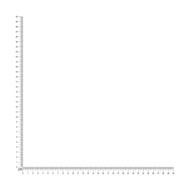 30 santimetre köşe cetvel ölçeği şablonu. Açı ölçme aracı ile cm ve mm işaretleme ve sayılar. Vektör özet çizimi